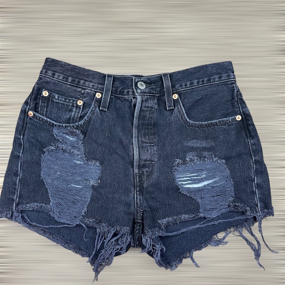 Levi's 501 Distressed Black Jean Shorts High Waisted